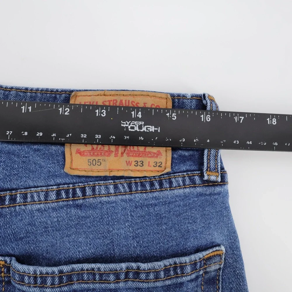 Levis 505 Regular Fit Straight Jeans Stretch Denim Blue Full Length Mens 33x32